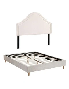 Queen Bed Frame with Storage Scalloped Wooden Platform Base in Beige