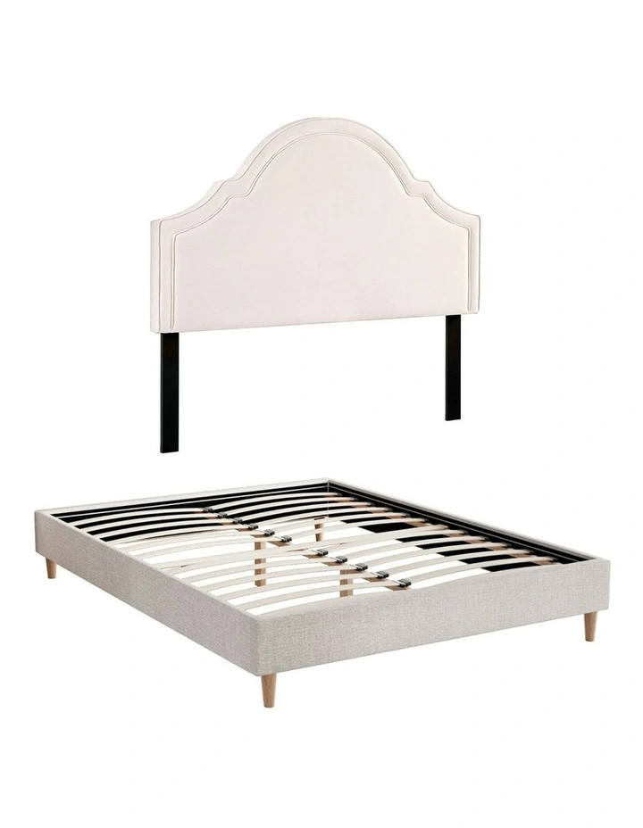Queen Bed Frame with Storage Scalloped Wooden Platform Base in Beige image 1