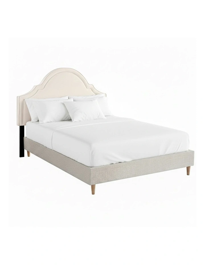 Queen Bed Frame with Storage Scalloped Wooden Platform Base in Beige image 2
