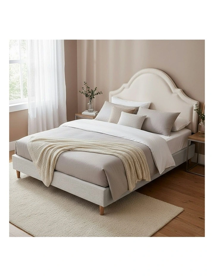 Queen Bed Frame with Storage Scalloped Wooden Platform Base in Beige image 3
