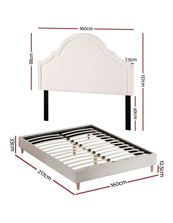Queen Bed Frame with Storage Scalloped Wooden Platform Base in Beige image 4