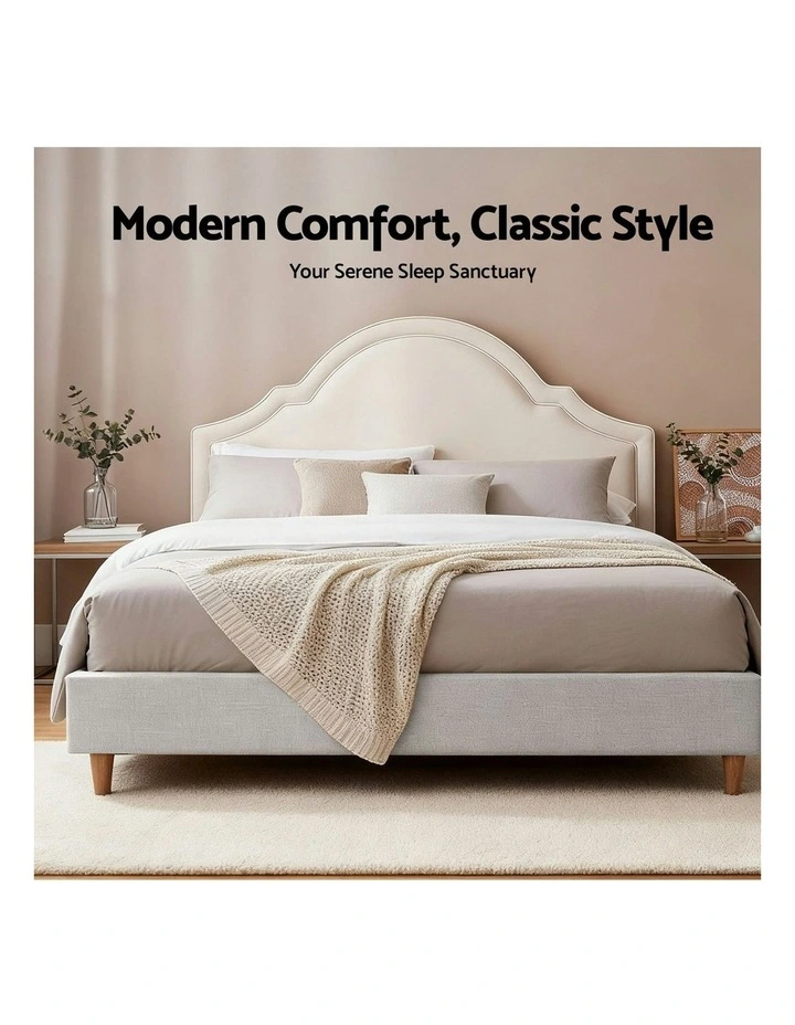 Queen Bed Frame with Storage Scalloped Wooden Platform Base in Beige image 5