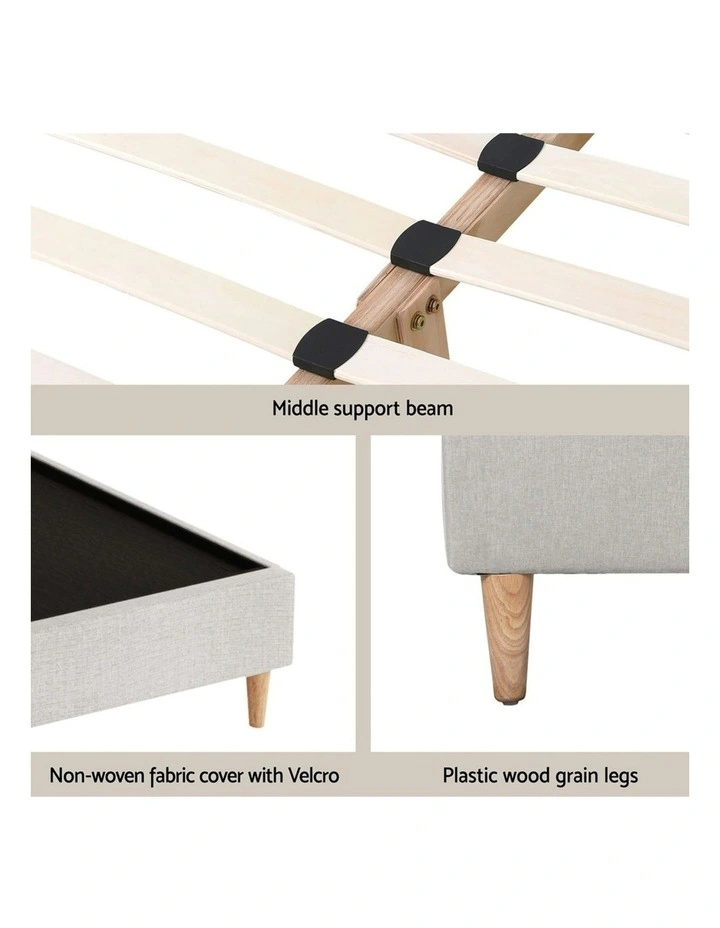 Queen Bed Frame with Storage Scalloped Wooden Platform Base in Beige image 6