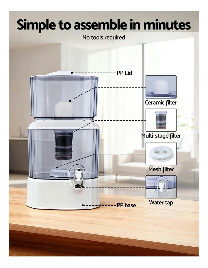 Benchtop Water Filter 24L Gravity Multi-Stage BPA-Free in White image 5