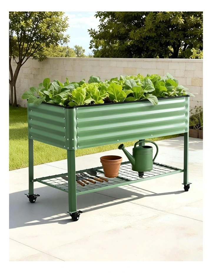 Mobile Raised Garden Bed with Wheels in Green image 3
