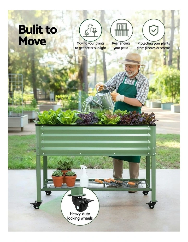 Mobile Raised Garden Bed with Wheels in Green image 5