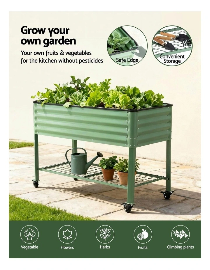Mobile Raised Garden Bed with Wheels in Green image 6