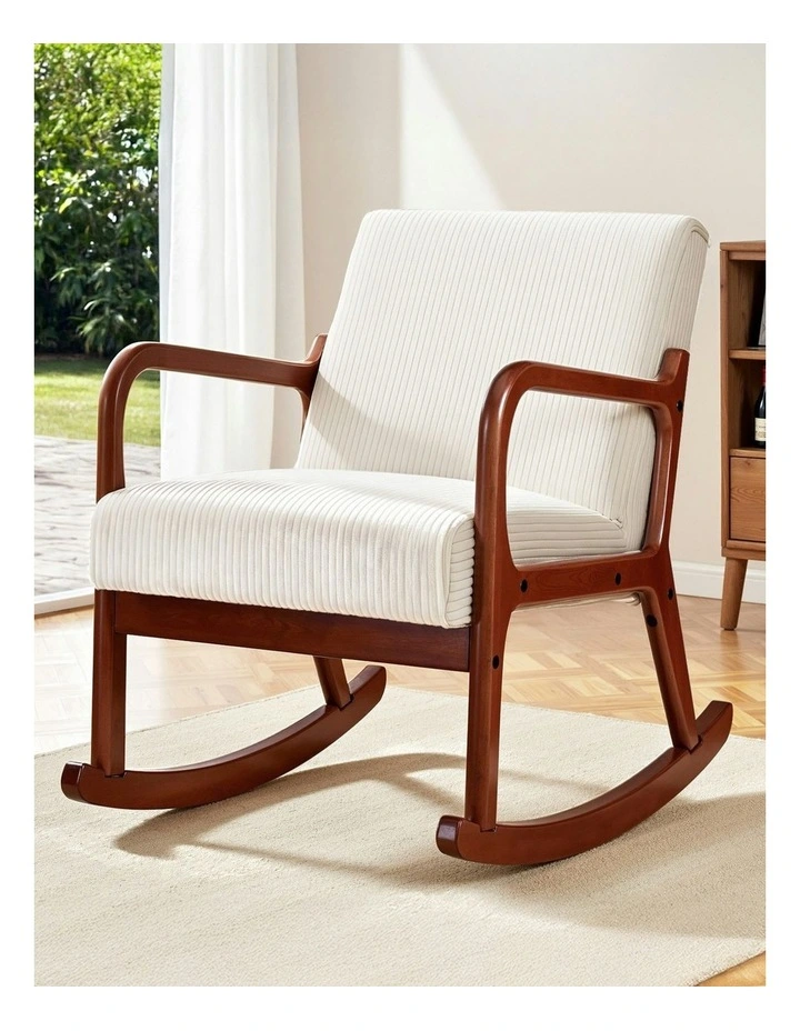 Rocking Armchair Nursing Chair in Corduroy Beige image 3