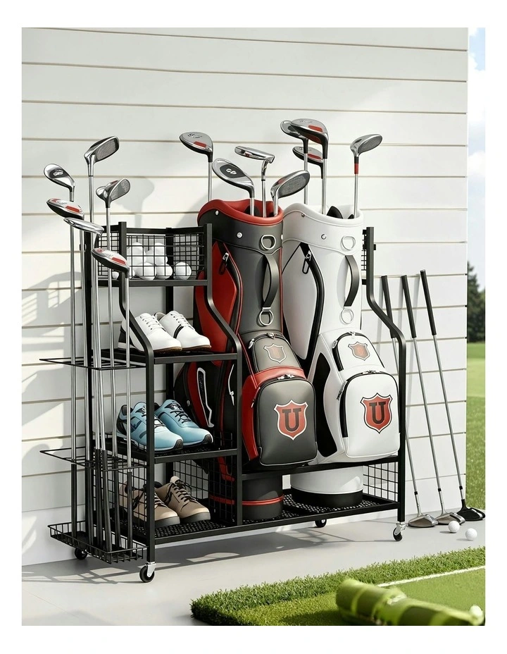 Golf Bag Storage Golf Storage Garage Organizer with Wheels in Black image 3