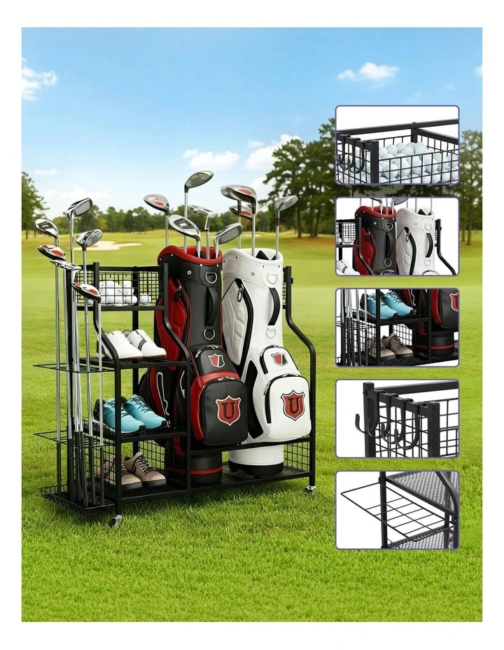 Golf Bag Storage Golf Storage Garage Organizer with Wheels in Black image 5