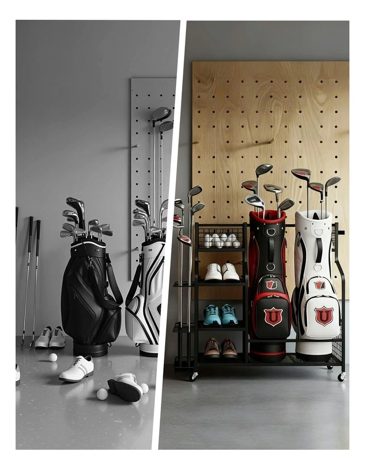 Golf Bag Storage Golf Storage Garage Organizer with Wheels in Black image 6