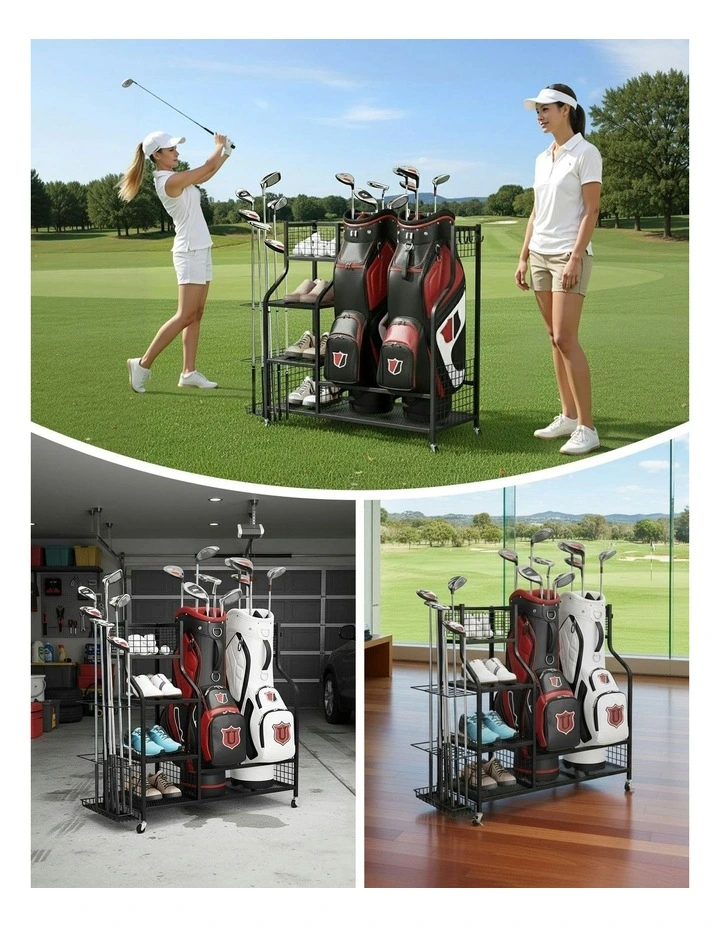 Golf Bag Storage Golf Storage Garage Organizer with Wheels in Black image 7