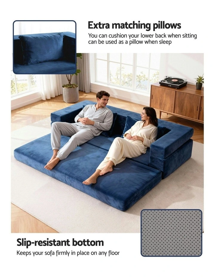 Convertible Folding Sofa Bed in Blue image 6