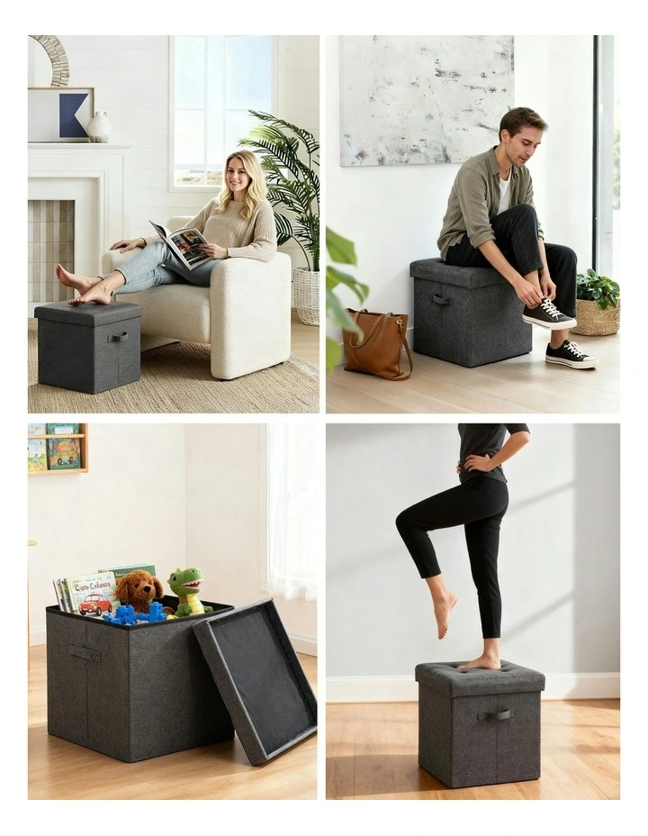 Foldable Storage Rest Foot Stool in Grey image 5