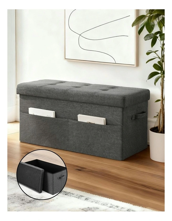 Storage Foldable Foot Rest Stool in Grey image 3