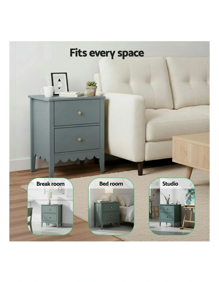 Artiss Bedside Table 2 Drawers in Green image 7