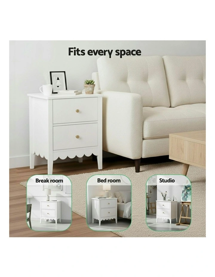 Bedside Table 2 Drawers in White image 7