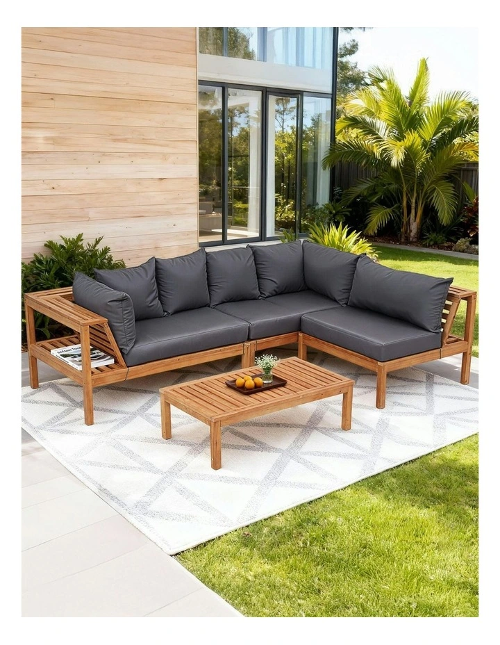 5- Seater Outdoor Sofa Set With Built-In Side Table 4 Pieces in Blue image 3