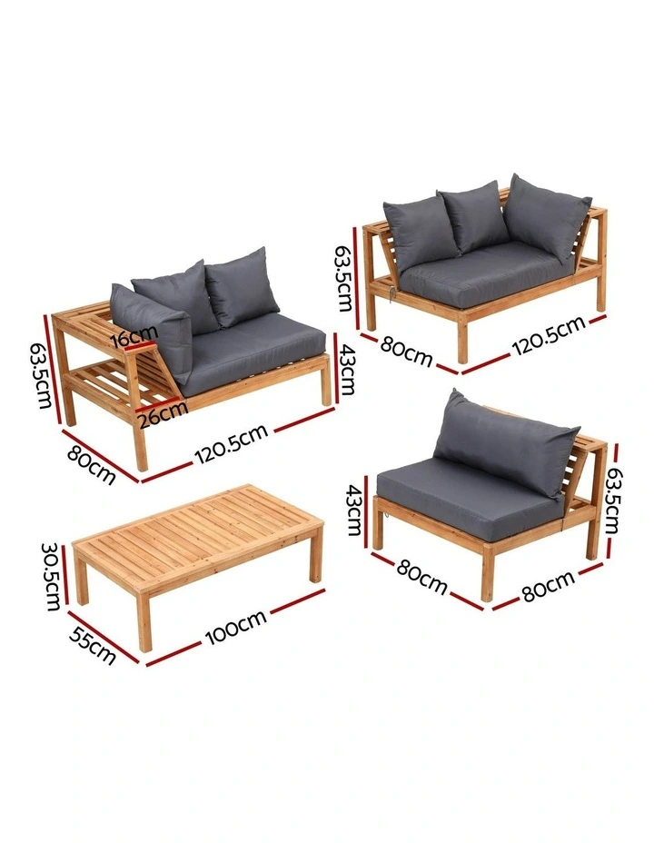 5- Seater Outdoor Sofa Set With Built-In Side Table 4 Pieces in Blue image 4