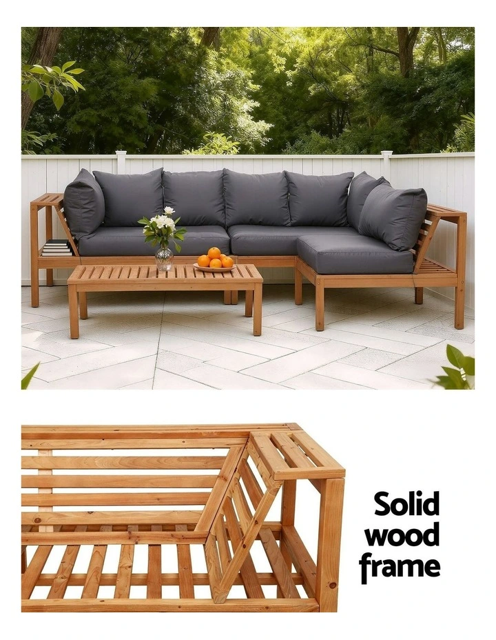 5- Seater Outdoor Sofa Set With Built-In Side Table 4 Pieces in Blue image 5