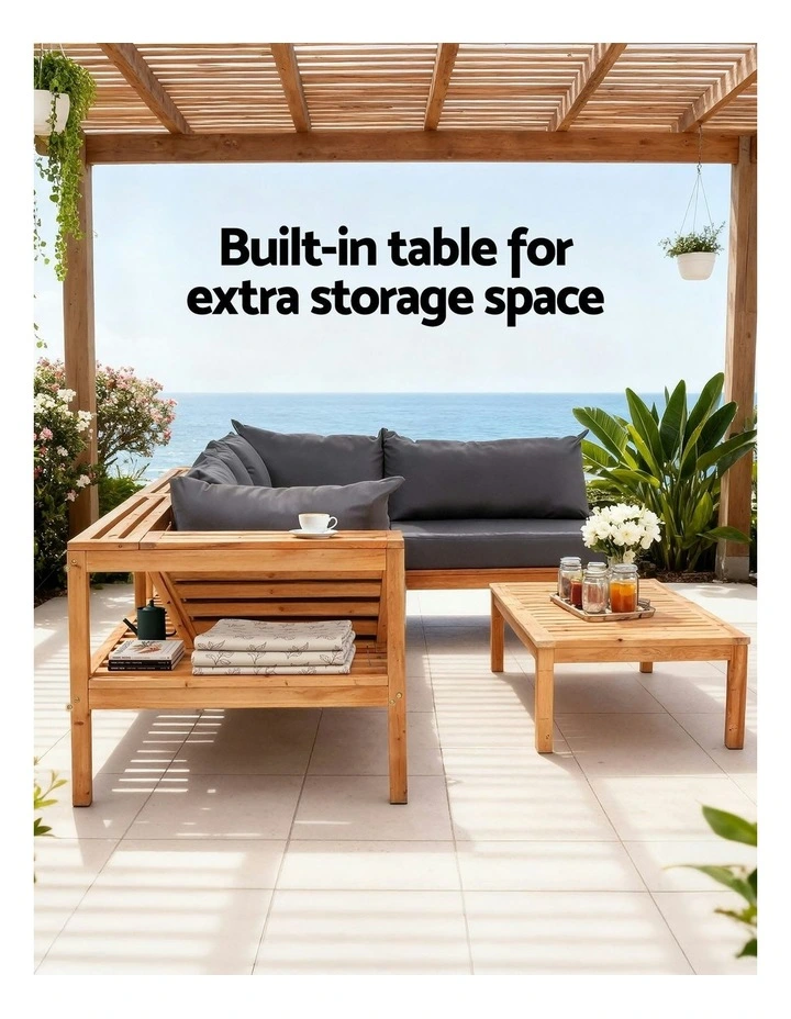 5- Seater Outdoor Sofa Set With Built-In Side Table 4 Pieces in Blue image 6