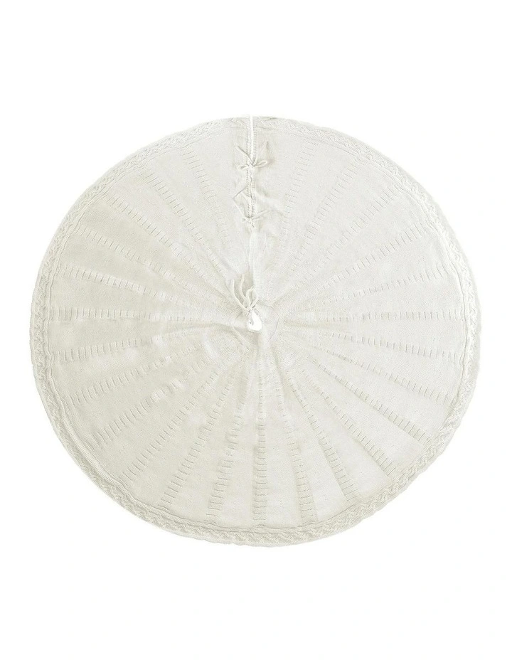 Knitted Fabric Xmas Ornament Decor Tree Skirt 90cm in Beige image 1