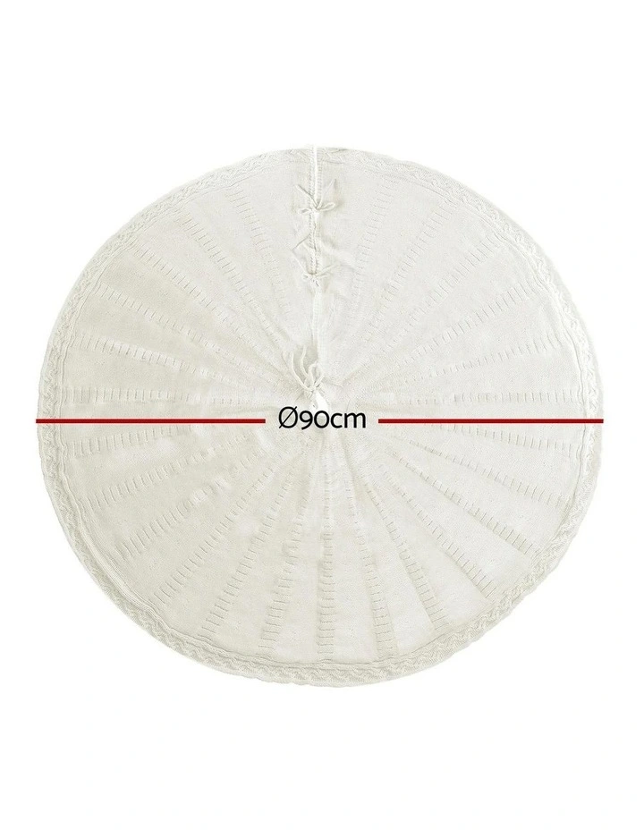 Knitted Fabric Xmas Ornament Decor Tree Skirt 90cm in Beige image 4