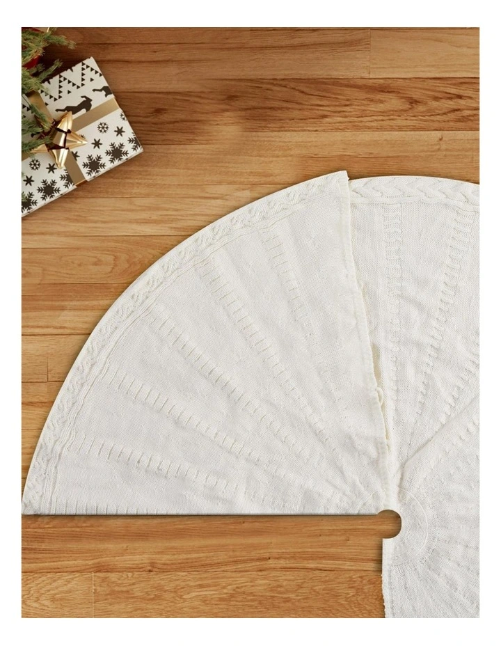 Knitted Fabric Xmas Ornament Decor Tree Skirt 90cm in Beige image 6