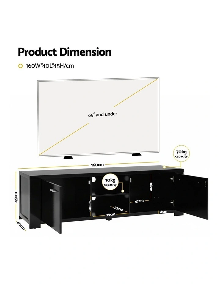 TV Cabinet Entertainment Unit 160cm in Black image 5