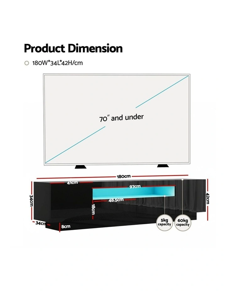 RGB LED Entertainment Unit 180cm in Black image 2