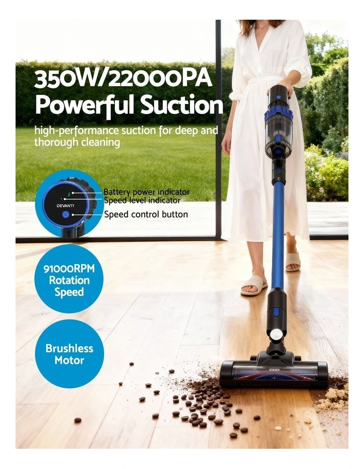 Stick Vacuum Cleaner Brushless Cordless 350W in Blue image 2