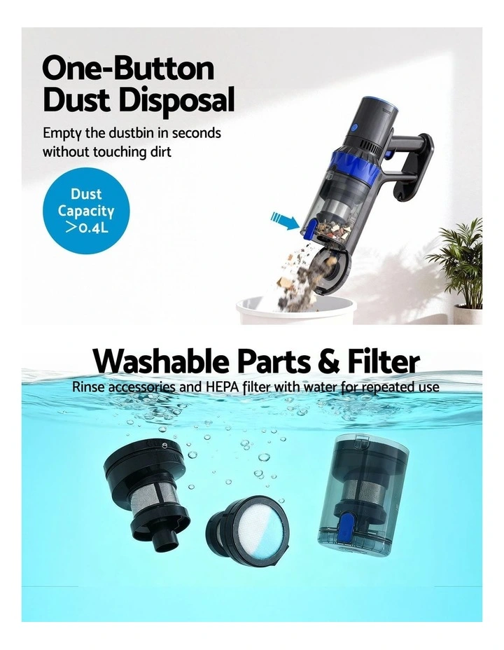 Stick Vacuum Cleaner Brushless Cordless 350W in Blue image 4