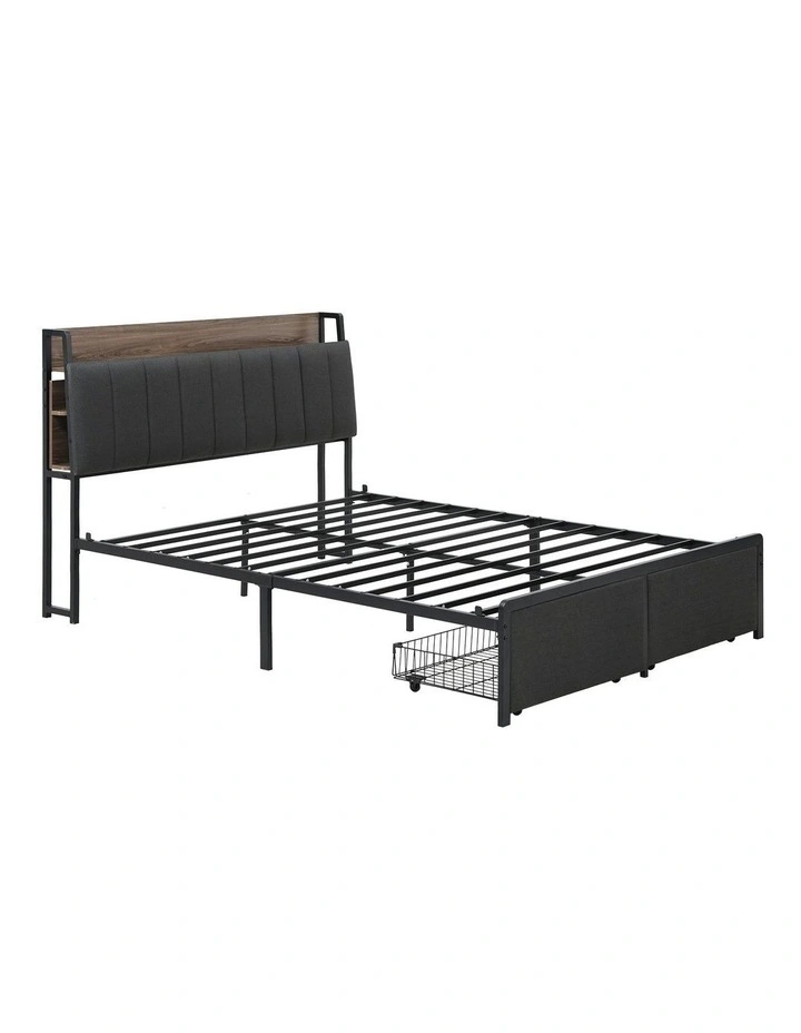 Metal Queen Size Storage Bed Frame in Black image 1