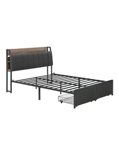 Metal Storage Bed Frame Double Size in Black