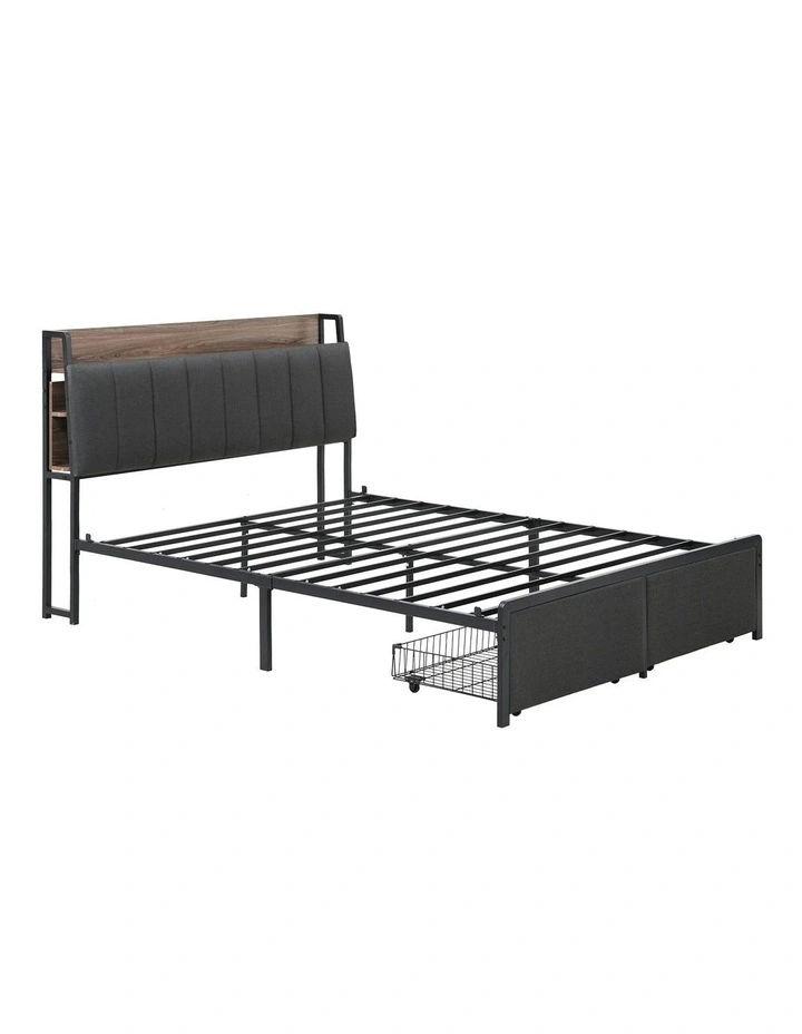 Metal Storage Bed Frame Double Size in Black image 1