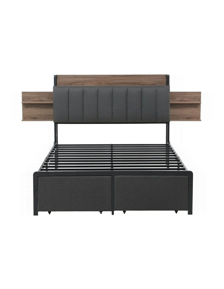 Metal Storage Bed Frame Double Size in Black image 2
