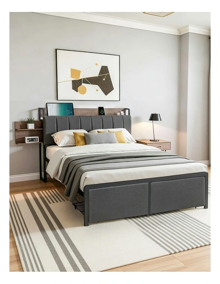 Metal Storage Bed Frame Double Size in Black image 3