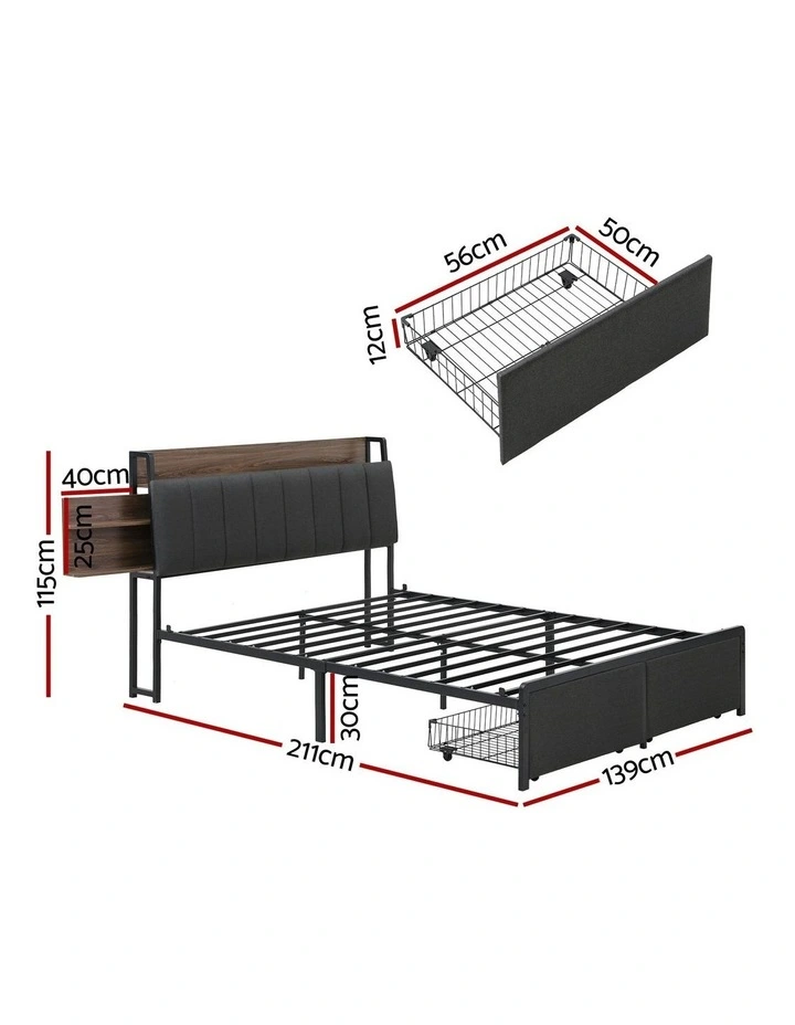 Metal Storage Bed Frame Double Size in Black image 4