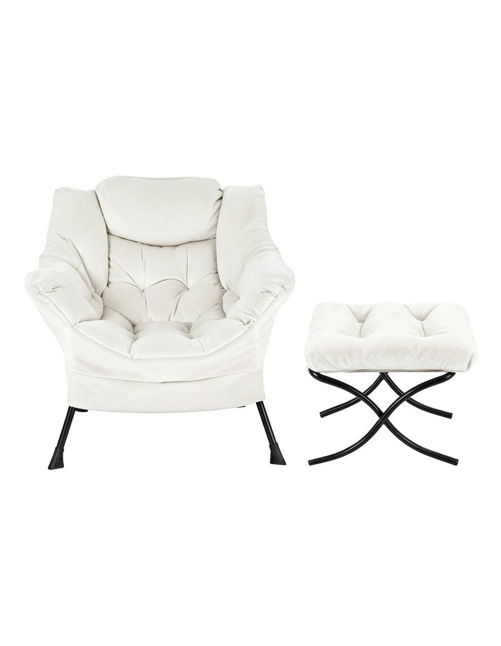 Ottoman Lounge Footrest Armchair in Velvet White image 2
