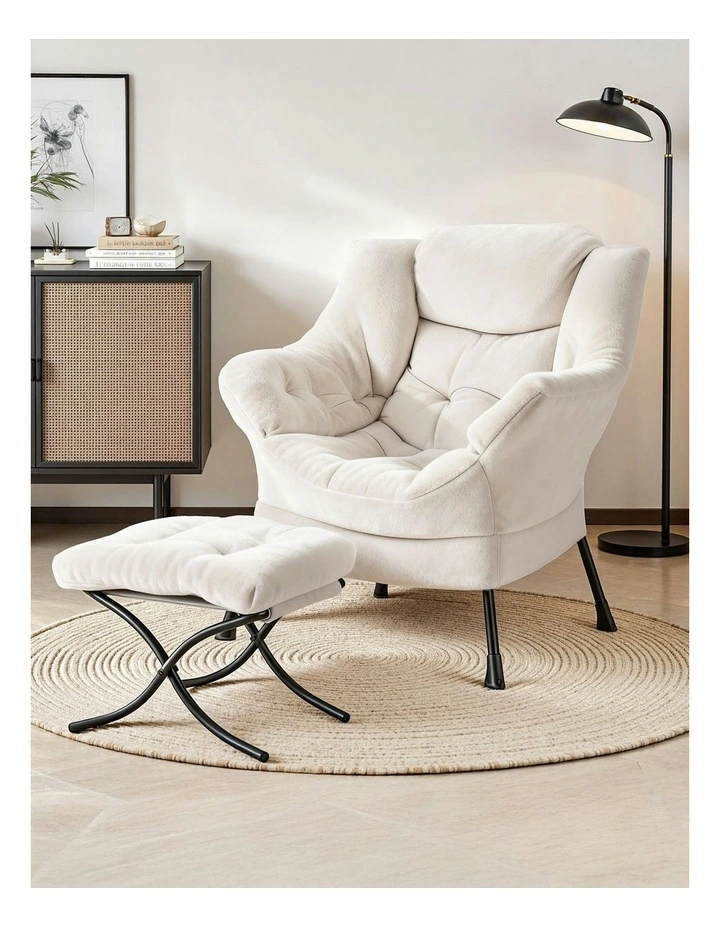 Ottoman Lounge Footrest Armchair in Velvet White image 3