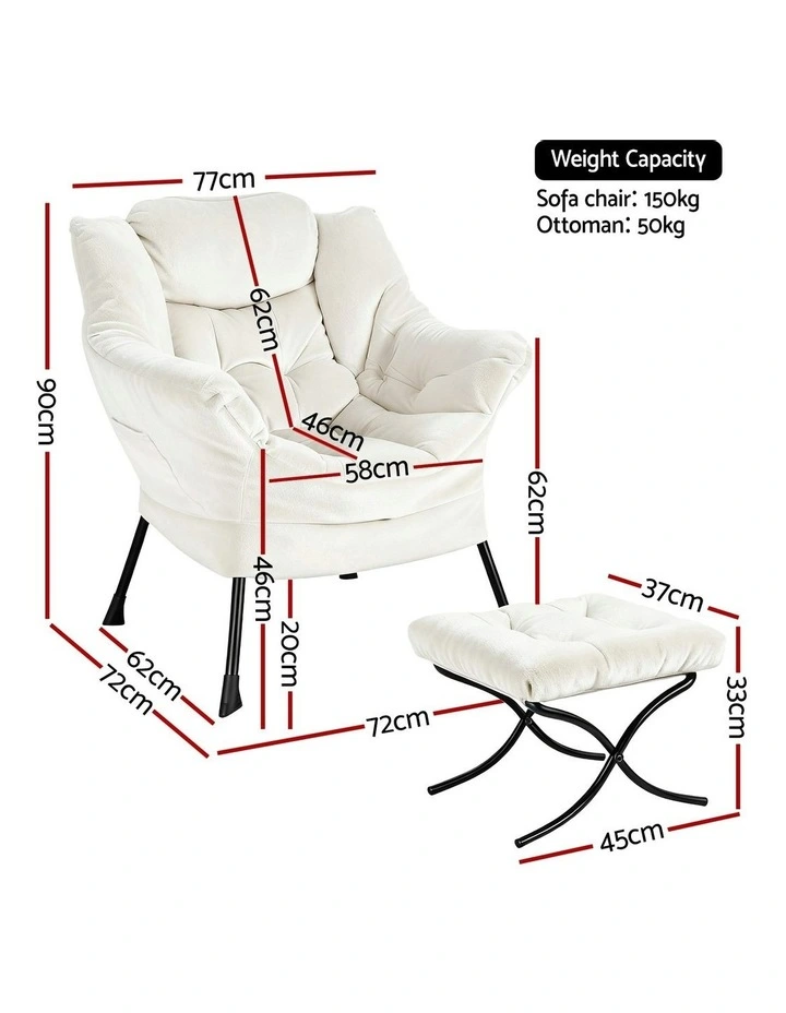 Ottoman Lounge Footrest Armchair in Velvet White image 4