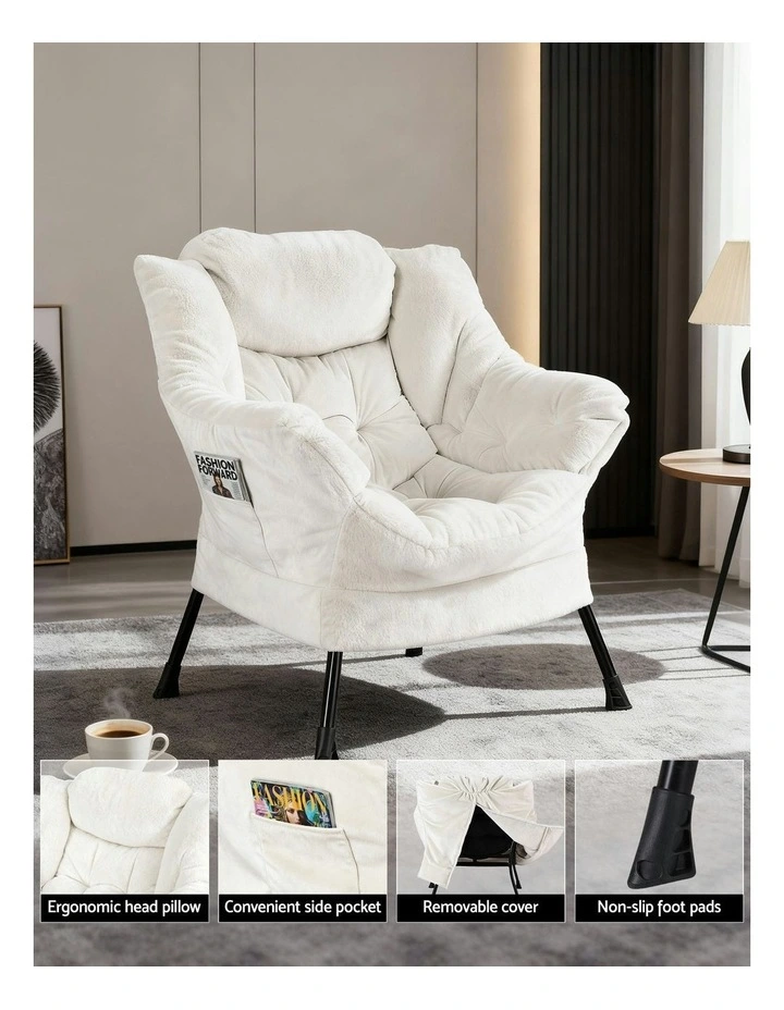 Ottoman Lounge Footrest Armchair in Velvet White image 5