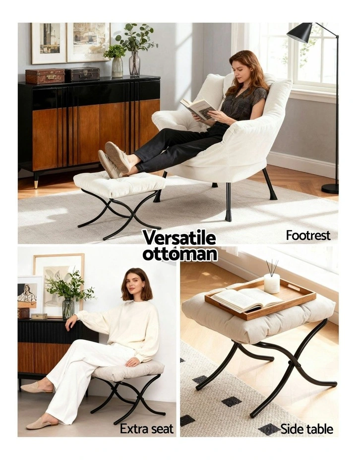 Ottoman Lounge Footrest Armchair in Velvet White image 6