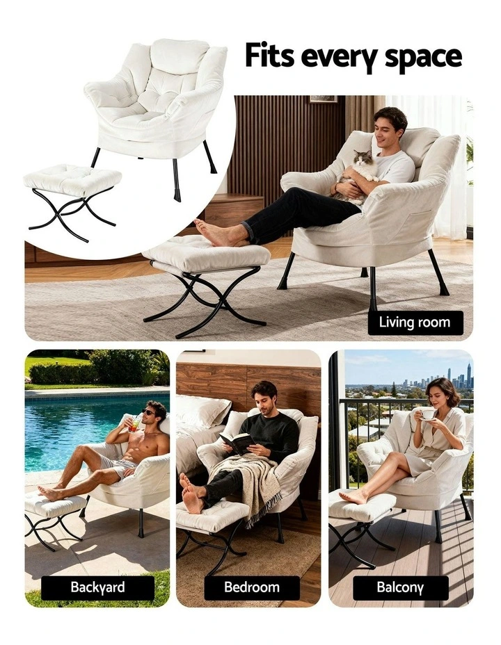 Ottoman Lounge Footrest Armchair in Velvet White image 7