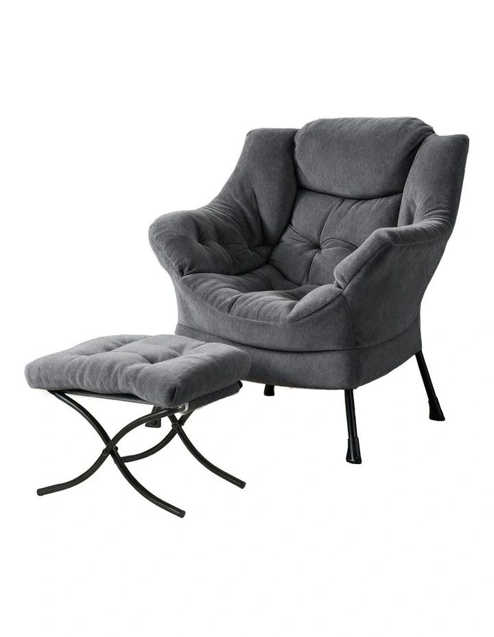 Ottoman Lounge Footrest Armchair in Velvet Grey image 1