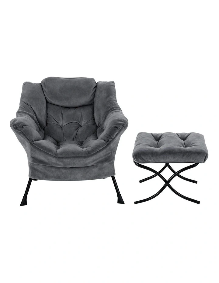 Ottoman Lounge Footrest Armchair in Velvet Grey image 2