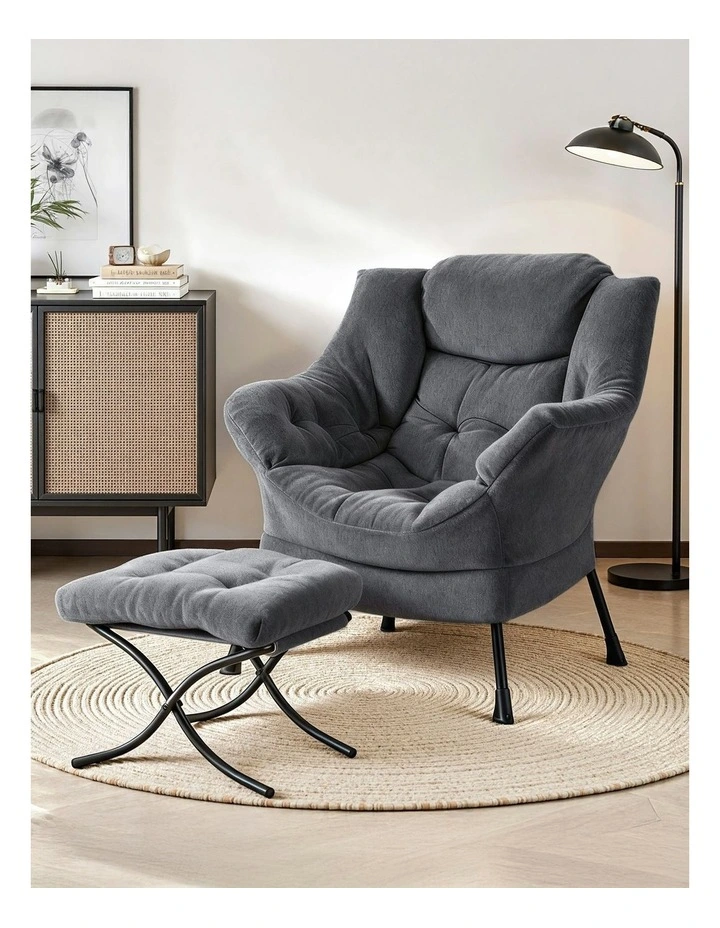 Ottoman Lounge Footrest Armchair in Velvet Grey image 3