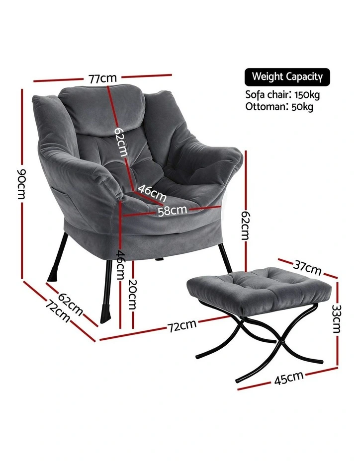 Ottoman Lounge Footrest Armchair in Velvet Grey image 4
