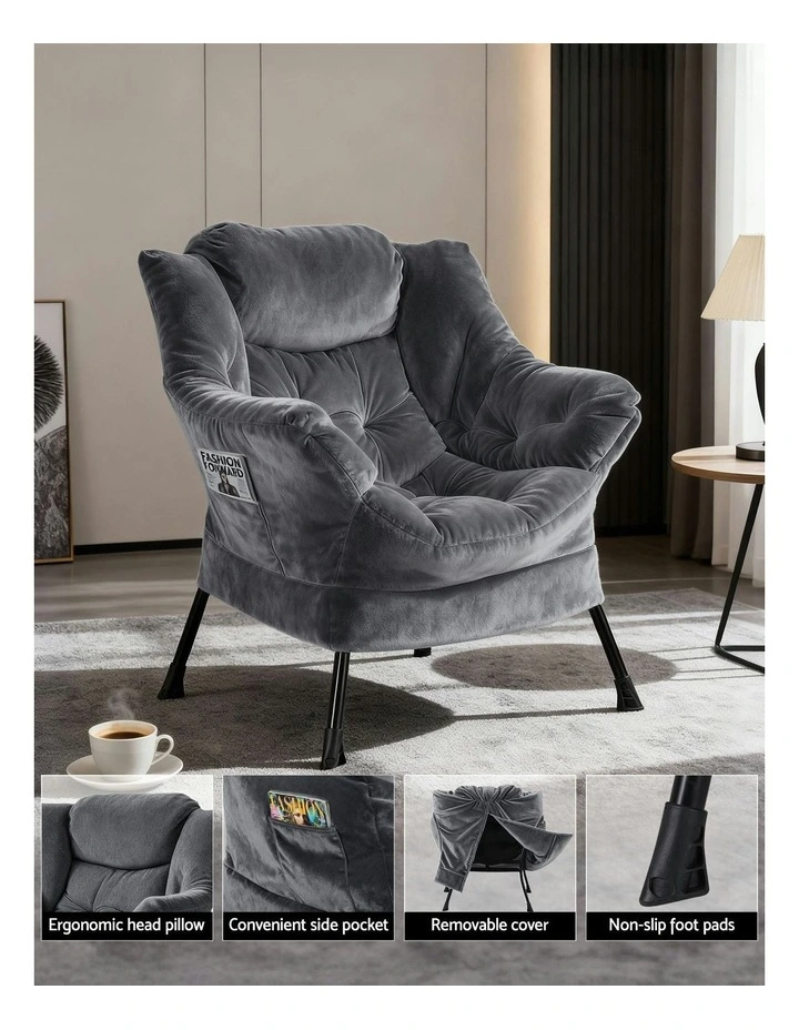 Ottoman Lounge Footrest Armchair in Velvet Grey image 5
