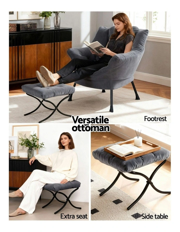 Ottoman Lounge Footrest Armchair in Velvet Grey image 6